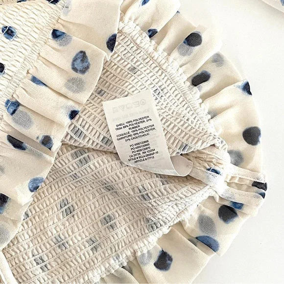 Aritzia Cream Blouson Sleeve Smocked Top with Navy Dot Print - Picture 10 of 10